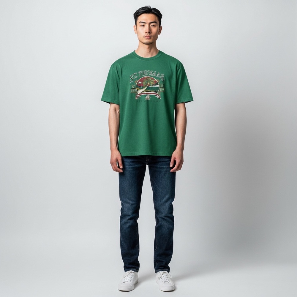 St. Thomas US Virgin Islands T-Shirt Men’s‎ XXL Green Graphic Tourist Tee